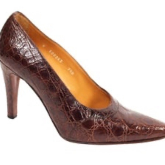 Ralph Lauren brown crocodile heels size 7.5 - Picture 1 of 11